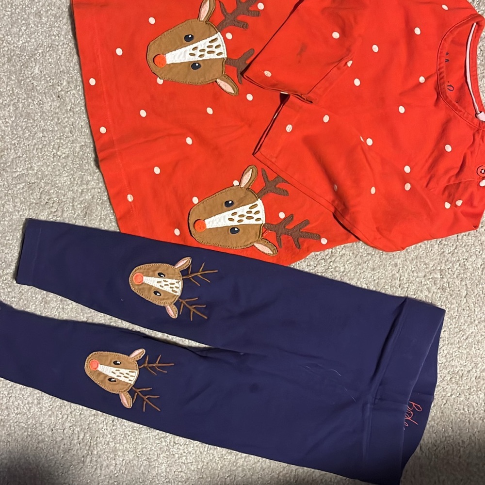 Mini Boden Red and Blue Reindeer Kids Matching Set